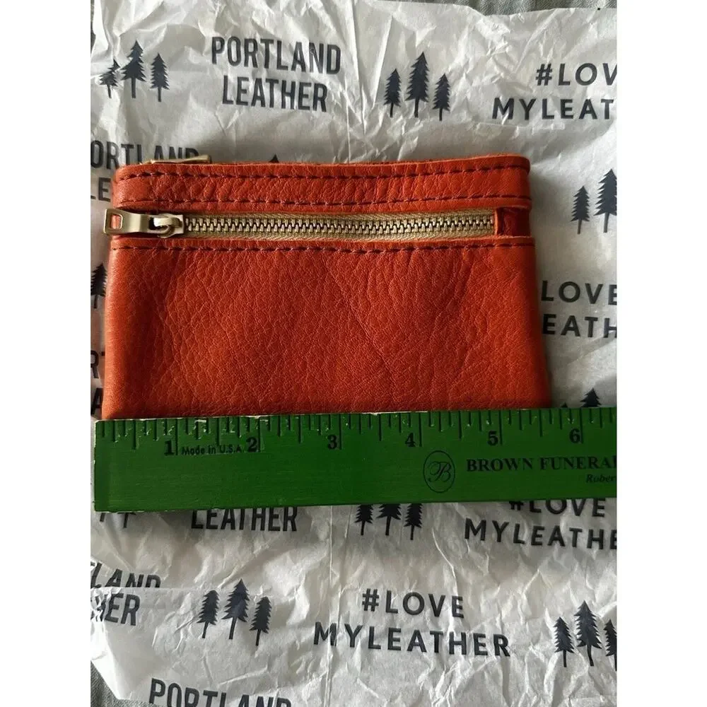 New Portland Leather Double Zip Koi Orange Leather Change Purse Gold Zipper NLA - Picture 5 of 6
